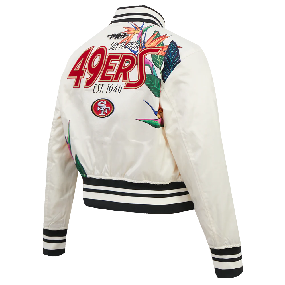 NFL SAN FRANCISCO 49ERS PARADISE WOMEN'S SATIN JACKET (EGGSHELL/ BLACK) - Image 4