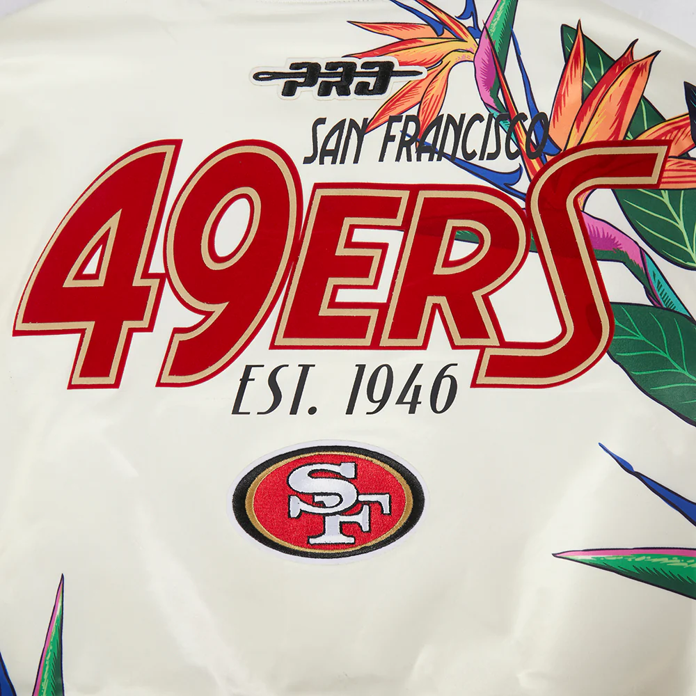 NFL SAN FRANCISCO 49ERS PARADISE WOMEN'S SATIN JACKET (EGGSHELL/ BLACK) - Image 5