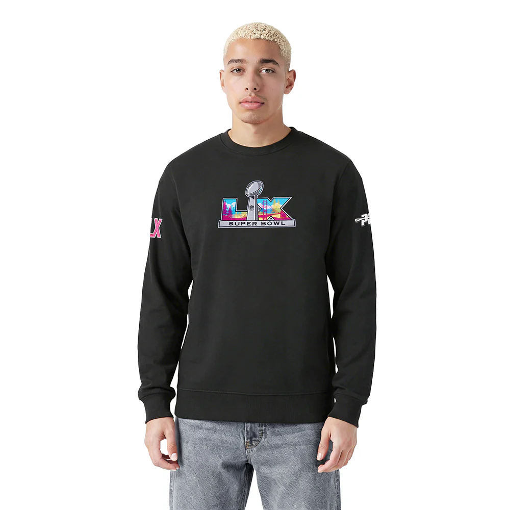 NFL SUPER BOWL 60 MEN'S DROP SHOULDER FLC CREWNECK (BLACK) - Image 2