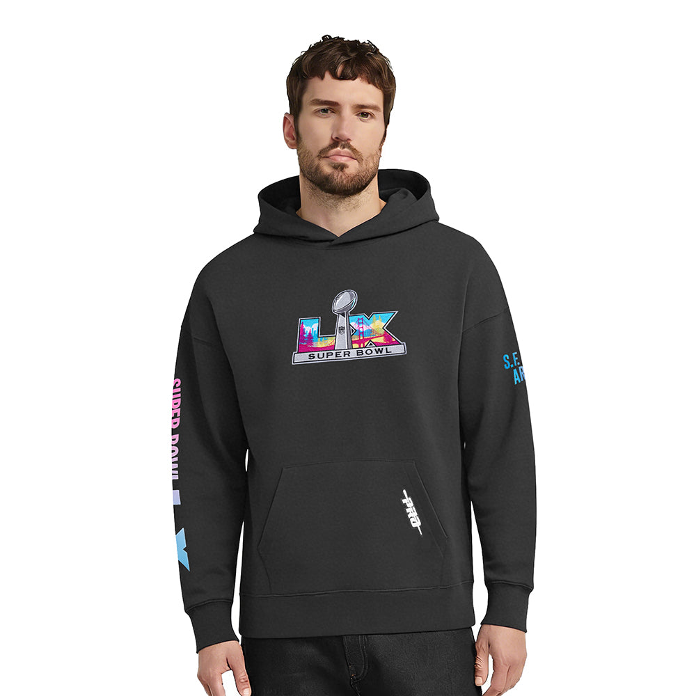 NFL SUPER BOWL 60 MEN'S DROP SHOULDER FLC PO HOODIE (BLACK)