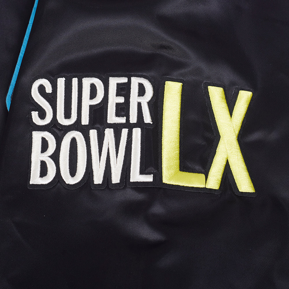 NFL SUPER BOWL 60 MEN'S SUBLIMATED SATIN JACKET (BLACK/MULTI) - Image 10