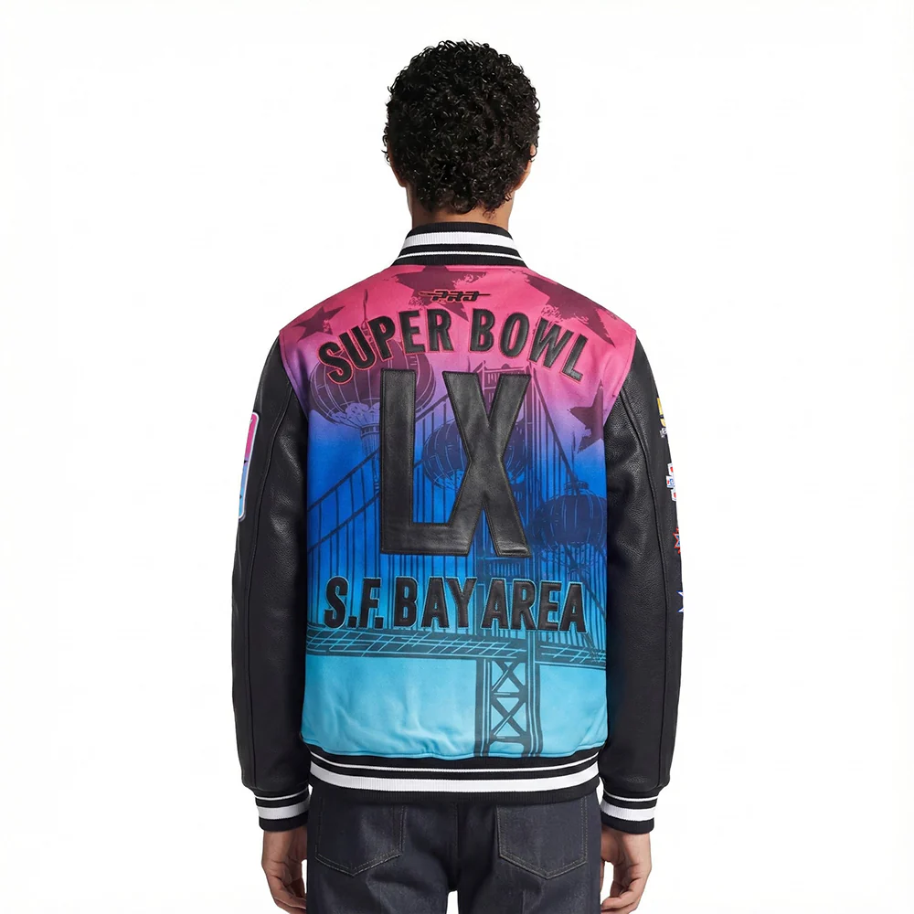 NFL SUPER BOWL 60 MEN'S SUBLIMATED RIB WOOL VARSITY JACKET (BLACK)