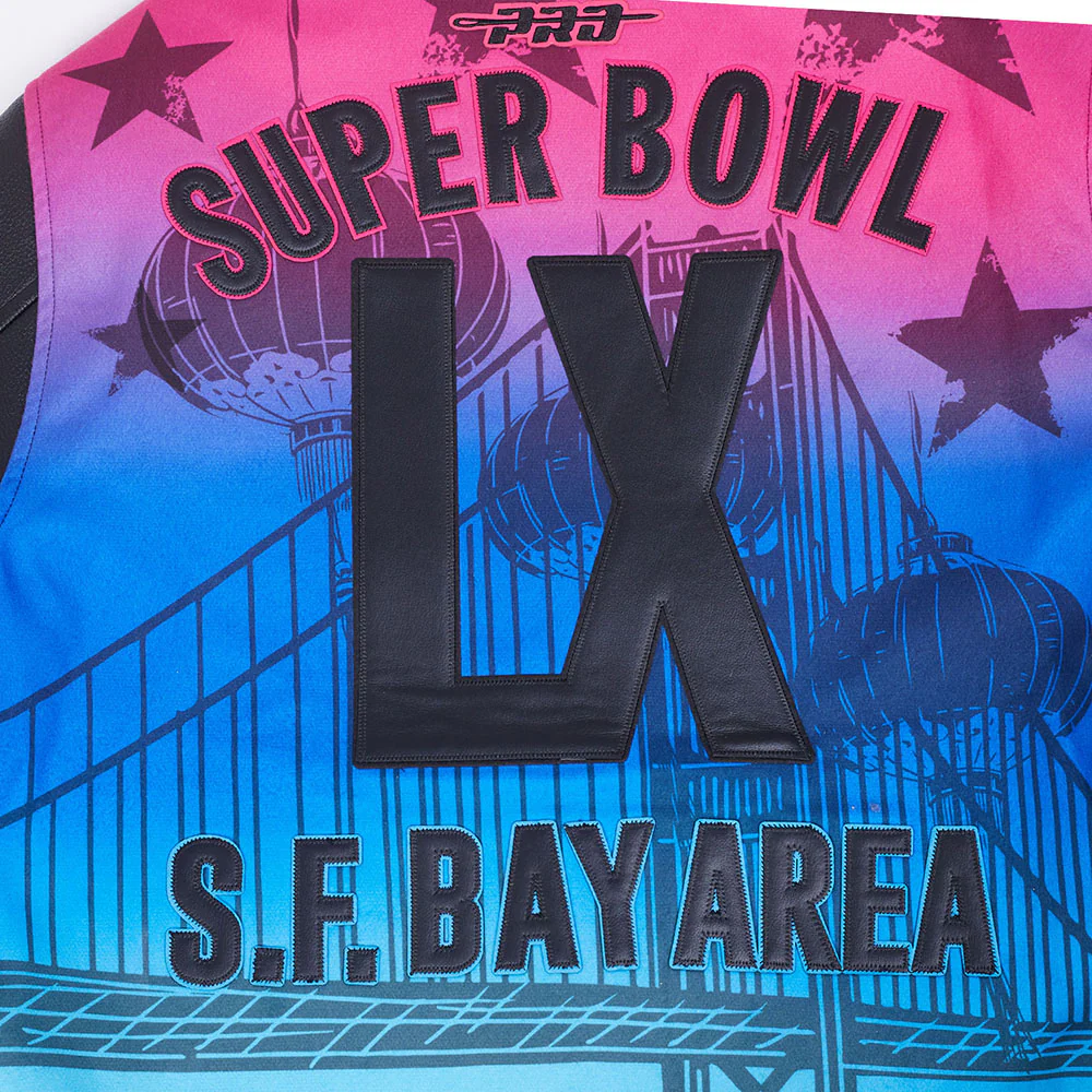 NFL SUPER BOWL 60 MEN'S SUBLIMATED RIB WOOL VARSITY JACKET (BLACK) - Image 10