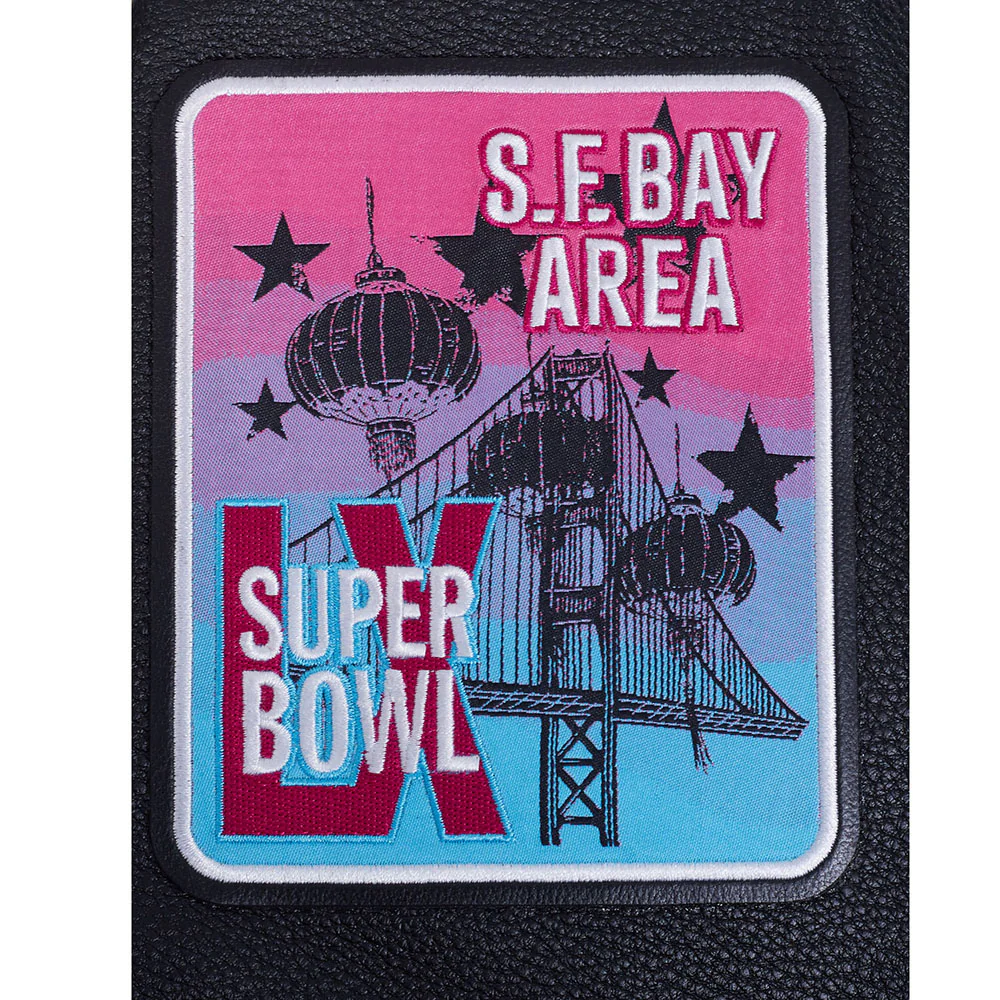 NFL SUPER BOWL 60 MEN'S SUBLIMATED RIB WOOL VARSITY JACKET (BLACK) - Image 6