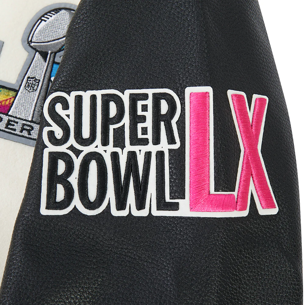 NFL SUPER BOWL 60 MEN'S SUBLIMATED RIB WOOL VARSITY JACKET (BLACK) - Image 7