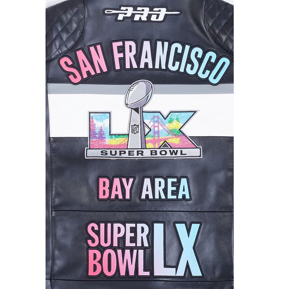 NFL SUPER BOWL 60 MEN'S MOTO JACKET (BLACK/WHITE) - Image 5