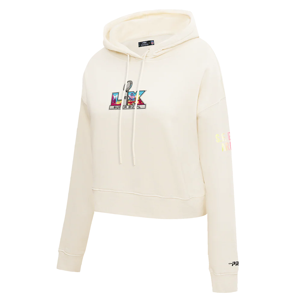 NFL SUPER BOWL 60 WOMEN'S FLC CROPPED PO HOODIE (EGGSHELL) - Image 5