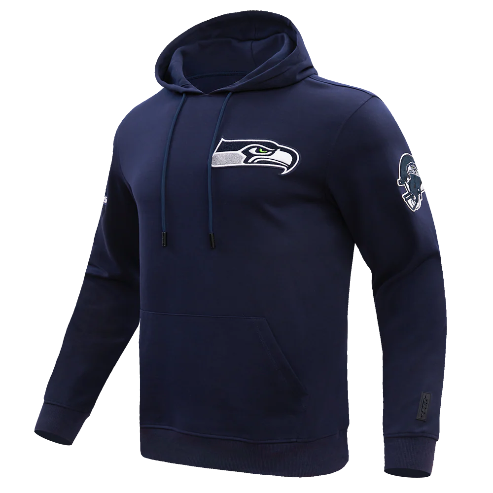 NFL SEATTLE SEAHAWKS CLASSIC CHENILLE MEN'S DOUBLE KNIT PULLOVER HOODIE (MIDNIGHT NAVY) - Image 2