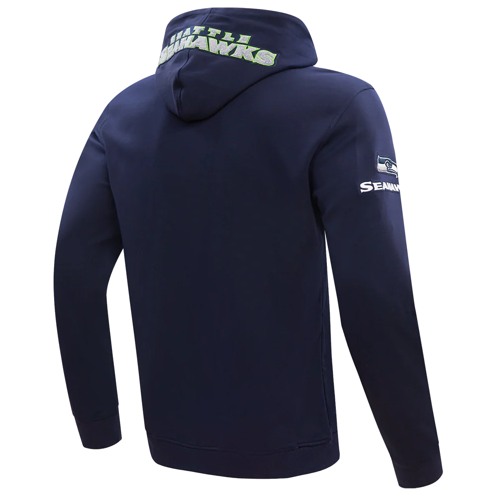 NFL SEATTLE SEAHAWKS CLASSIC CHENILLE MEN'S DOUBLE KNIT PULLOVER HOODIE (MIDNIGHT NAVY) - Image 4