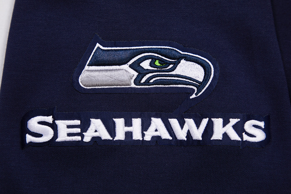 NFL SEATTLE SEAHAWKS CLASSIC CHENILLE MEN'S DOUBLE KNIT PULLOVER HOODIE (MIDNIGHT NAVY) - Image 6