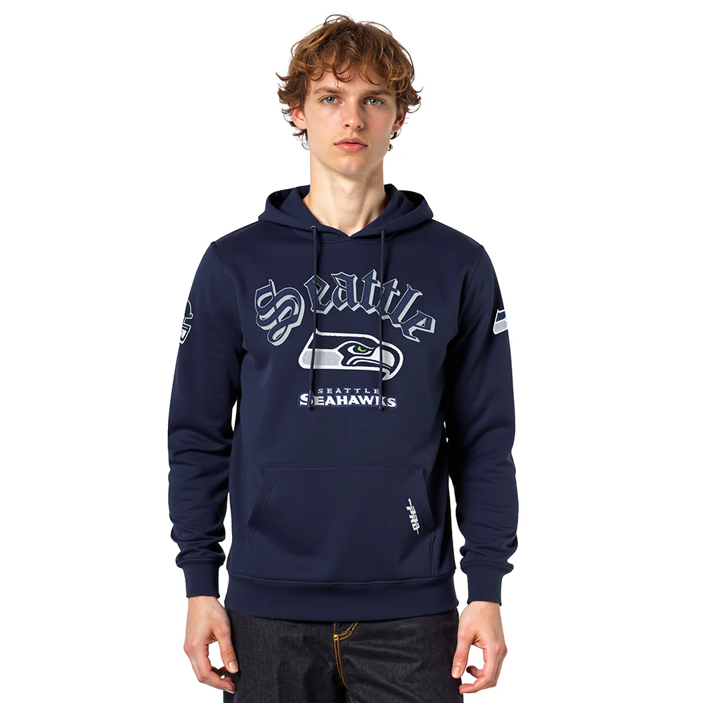 NFL SEATTLE SEAHAWKS OLD ENGLISH MEN'S PO HOODIE (MIDNIGHT NAVY)