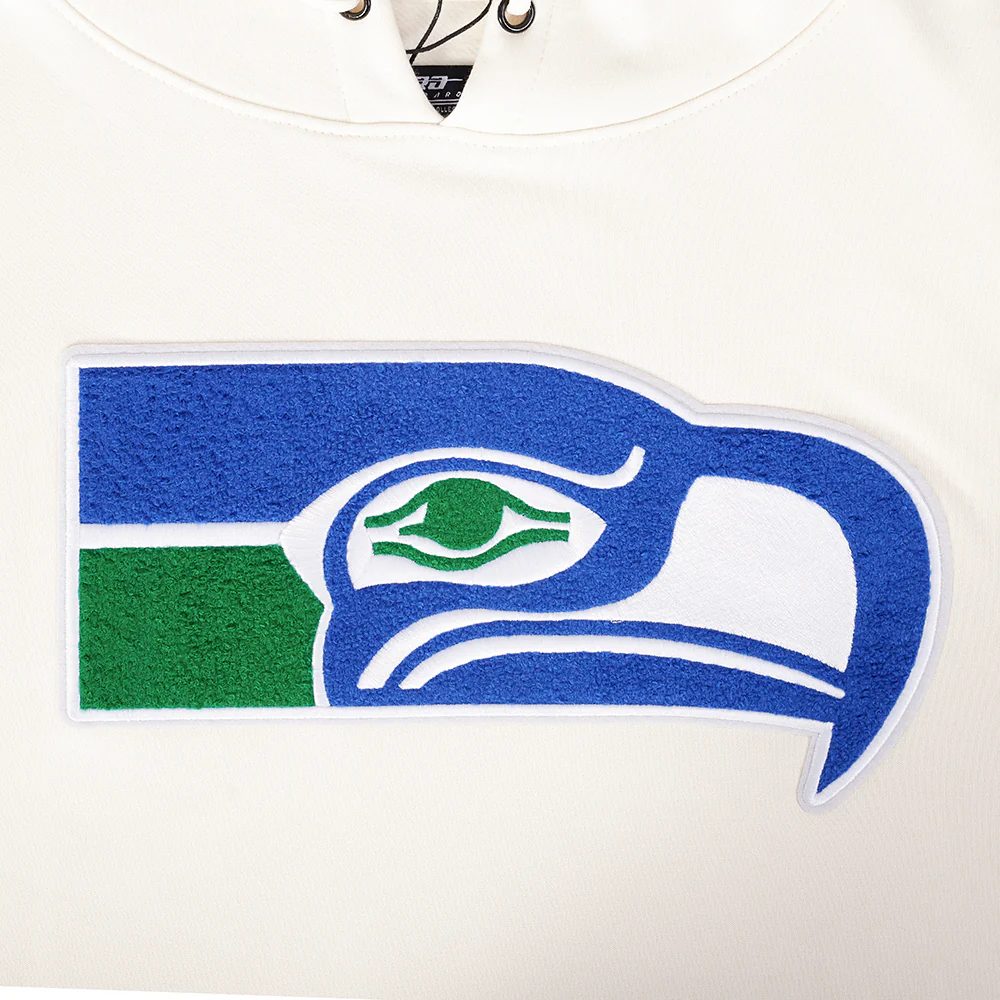 NFL SEATTLE SEAHAWKS RETRO CLASSIC MEN'S PULLOVER HOODIE (EGGSHELL/ ROYAL BLUE) - Image 10
