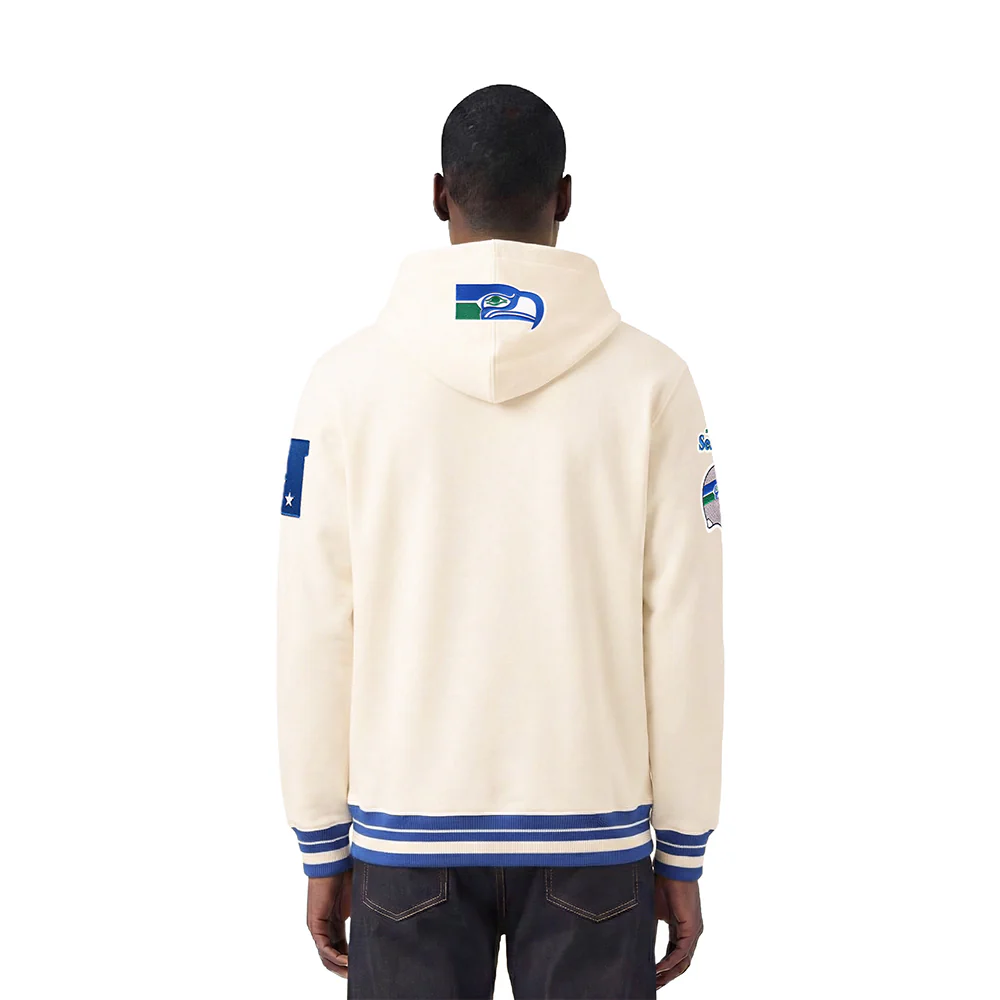 NFL SEATTLE SEAHAWKS RETRO CLASSIC MEN'S PULLOVER HOODIE (EGGSHELL/ ROYAL BLUE) - Image 2