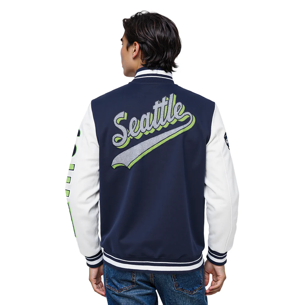 NFL SEATTLE SEAHAWKS SCRIPT TAIL MEN'S RIB WOOL VARSITY (MIDNIGHT NAVY/WHITE) - Image 2