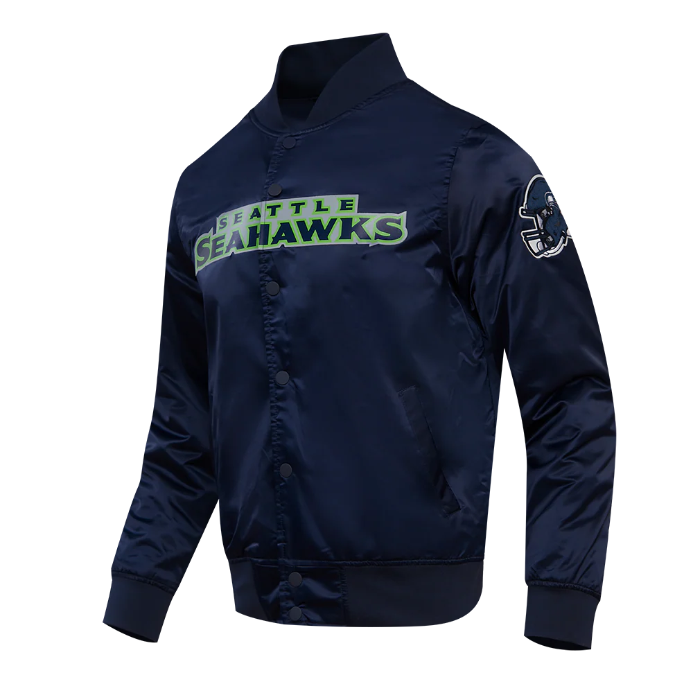 NFL SEATTLE SEAHAWKS BIG LOGO MEN'S SATIN JACKET (MIDNIGHT NAVY) - Image 2