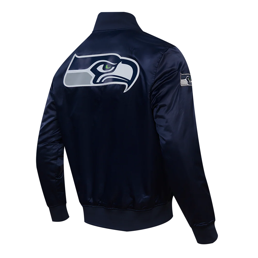 NFL SEATTLE SEAHAWKS BIG LOGO MEN'S SATIN JACKET (MIDNIGHT NAVY) - Image 3