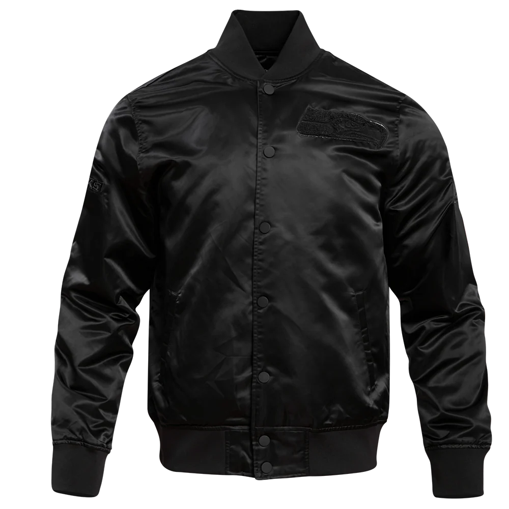 NFL SEATTLE SEAHAWKS TRIPLE BLACK SATIN JACKET (TRIPLE BLACK)