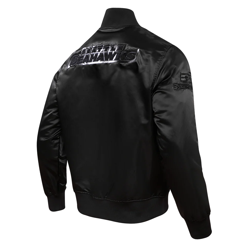 NFL SEATTLE SEAHAWKS TRIPLE BLACK SATIN JACKET (TRIPLE BLACK) - Image 3