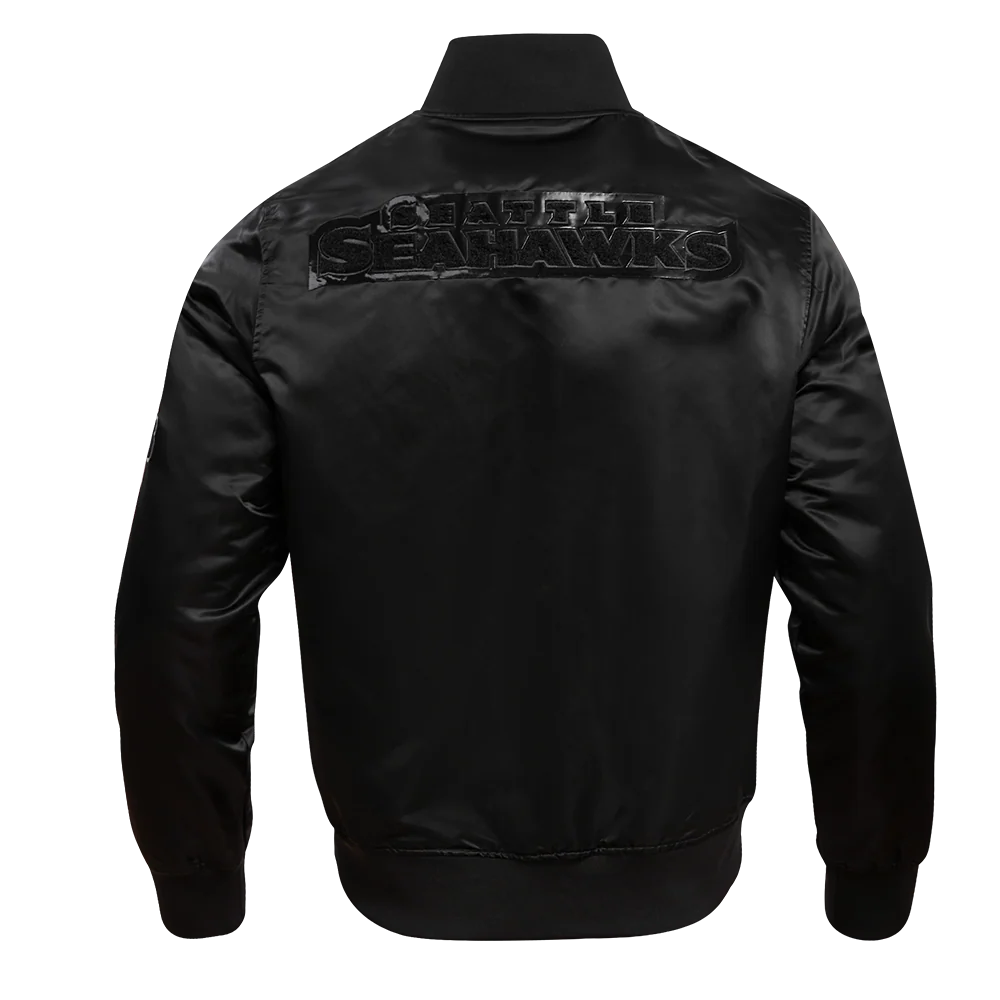 NFL SEATTLE SEAHAWKS TRIPLE BLACK SATIN JACKET (TRIPLE BLACK) - Image 4