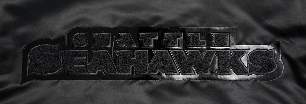 NFL SEATTLE SEAHAWKS TRIPLE BLACK SATIN JACKET (TRIPLE BLACK) - Image 5