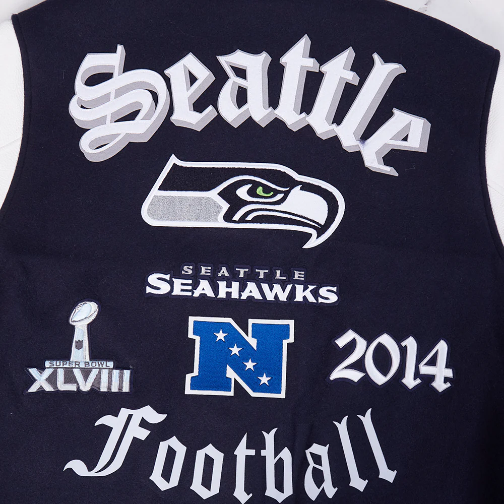 NFL SEATTLE SEAHAWKS OLD ENGLISH MEN'S RIB WOOL VARSITY JACKET (MIDNIGHT NAVY/WHITE) - Image 5
