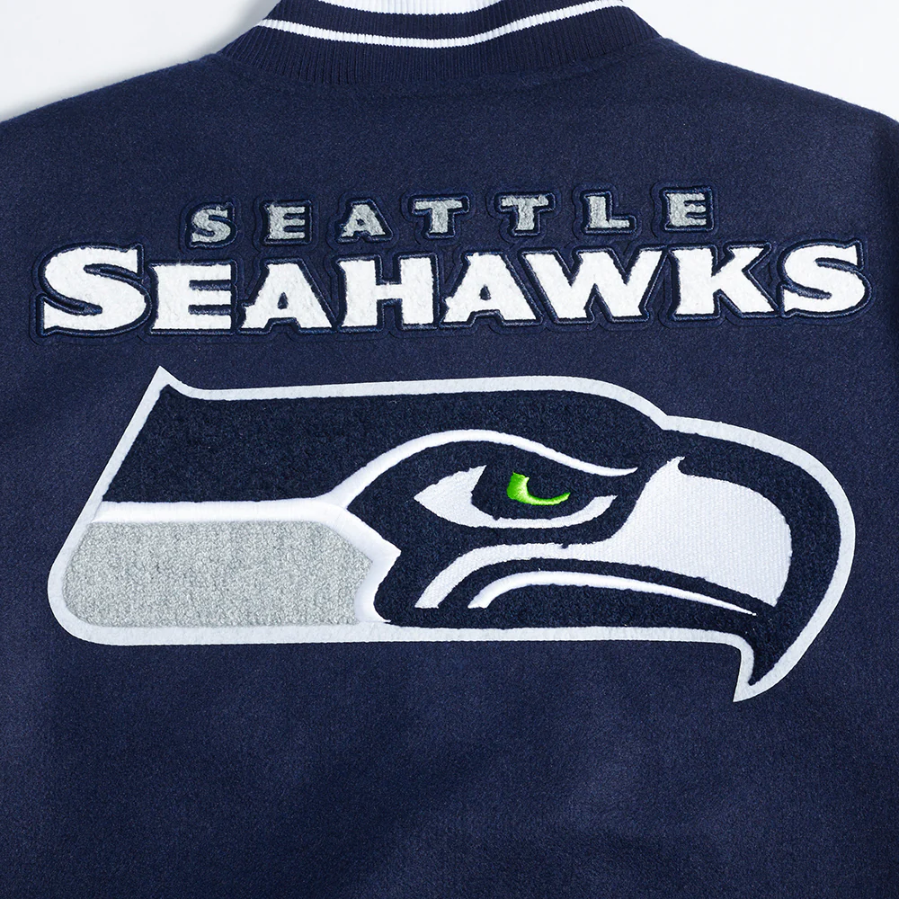 NFL SEATTLE SEAHAWKS MASHUP MEN'S RIB WOOL VARSITY JACKET (MIDNIGHT NAVY/WHITE) - Image 4