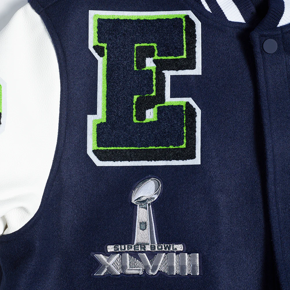 NFL SEATTLE SEAHAWKS MASHUP MEN'S RIB WOOL VARSITY JACKET (MIDNIGHT NAVY/WHITE) - Image 8