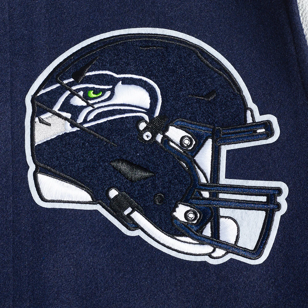 NFL SEATTLE SEAHAWKS MASHUP MEN'S RIB WOOL VARSITY JACKET (MIDNIGHT NAVY/WHITE) - Image 9
