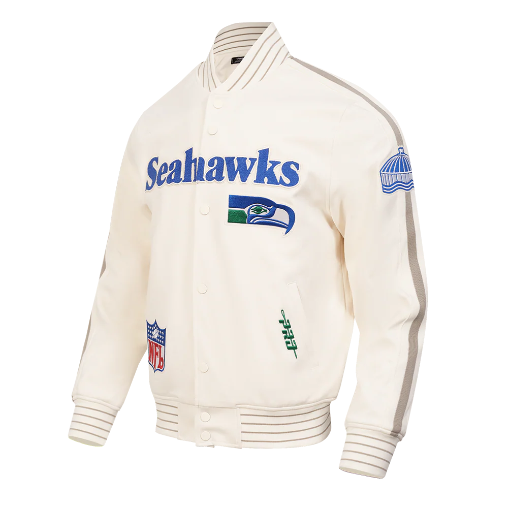 NFL SEATTLE SEAHAWKS RETRO PRO GAME DAY JACKET MEN'S RIB DBL KNIT JACKET (EGGSHELL/TAUPE/EGGSHELL) - Image 6