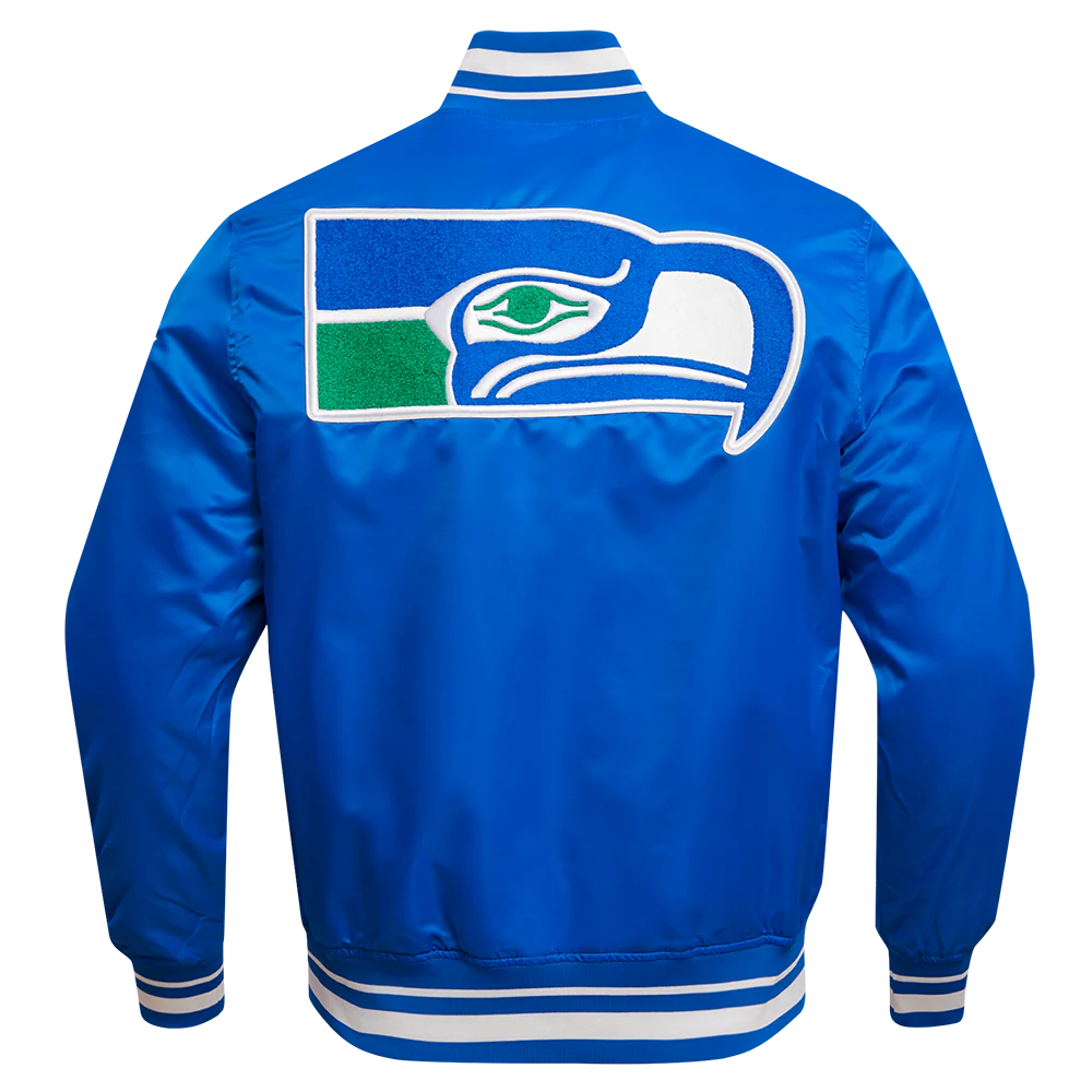 NFL SEATTLE SEAHAWKS RETRO CLASSIC MEN'S RIB SATIN JACKET (ROYAL BLUE) - Image 3
