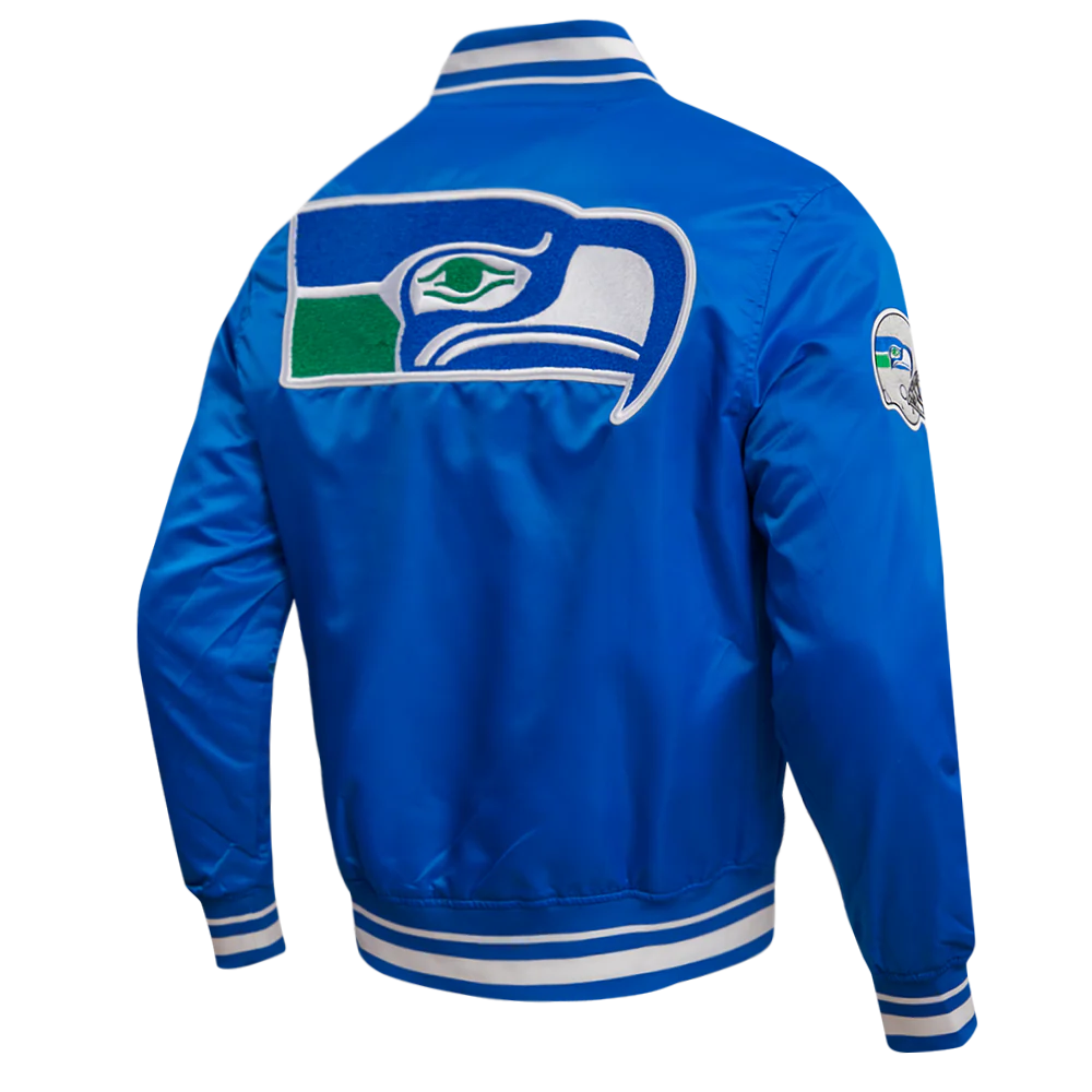 NFL SEATTLE SEAHAWKS RETRO CLASSIC MEN'S RIB SATIN JACKET (ROYAL BLUE) - Image 4