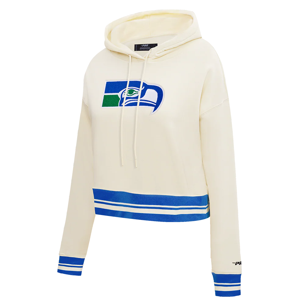 NFL SEATTLE SEAHAWKS RETRO CLASSIC WOMEN'S CROPPED PO HOODIE (EGGSHELL/ ROYAL BLUE) - Image 2