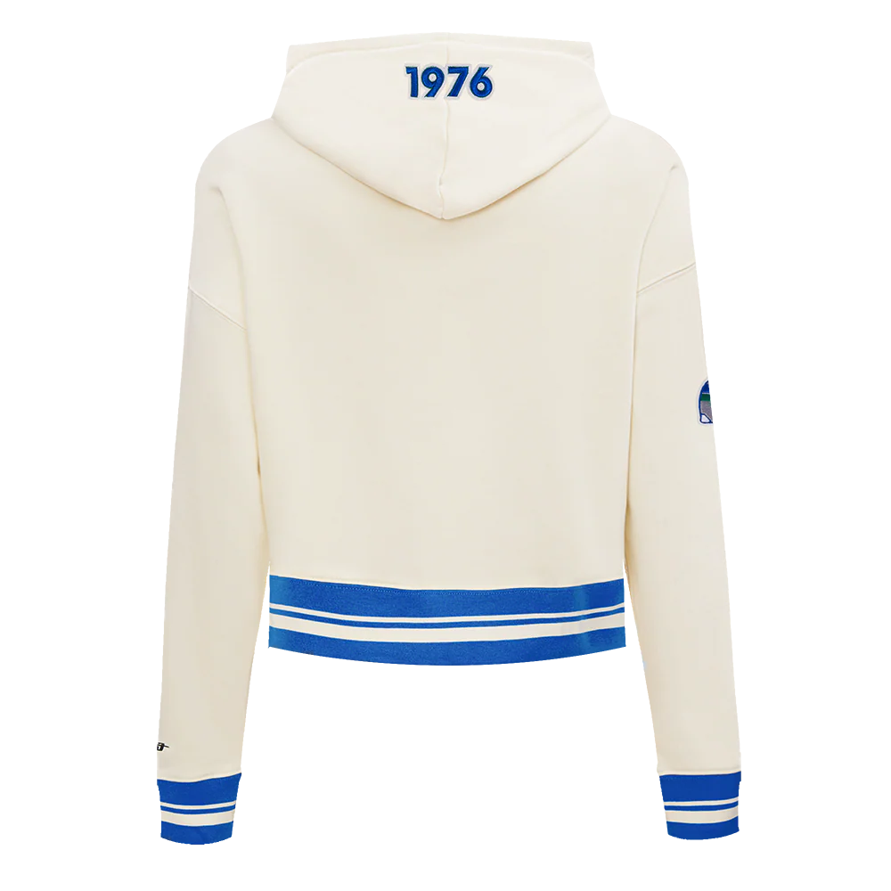 NFL SEATTLE SEAHAWKS RETRO CLASSIC WOMEN'S CROPPED PO HOODIE (EGGSHELL/ ROYAL BLUE) - Image 3