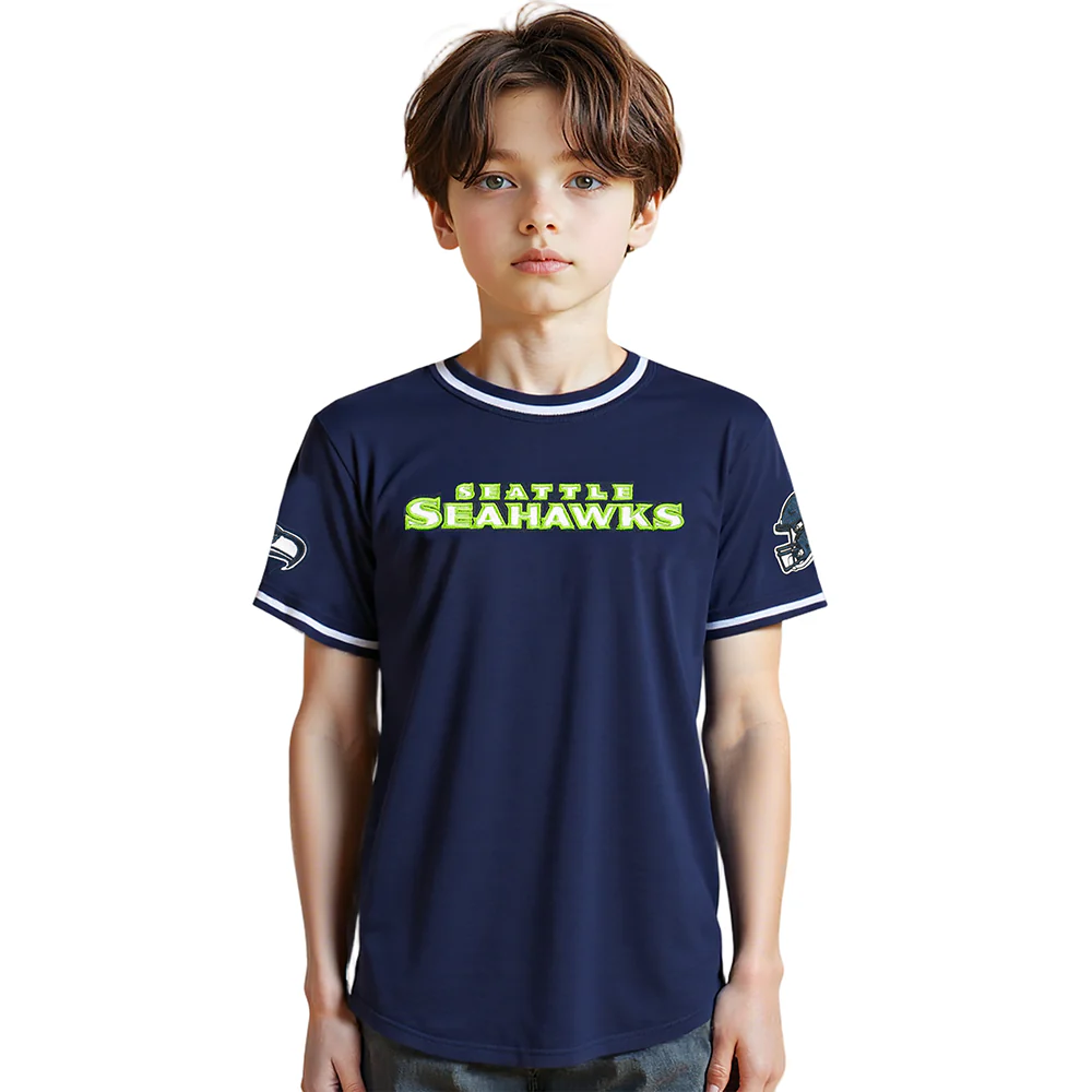 NFL SEATTLE SEAHAWKS CLASSIC LITTLE BOYS SHORT SLEEVE STRIPED RIB TEE (MIDNIGHT NAVY) - Image 9
