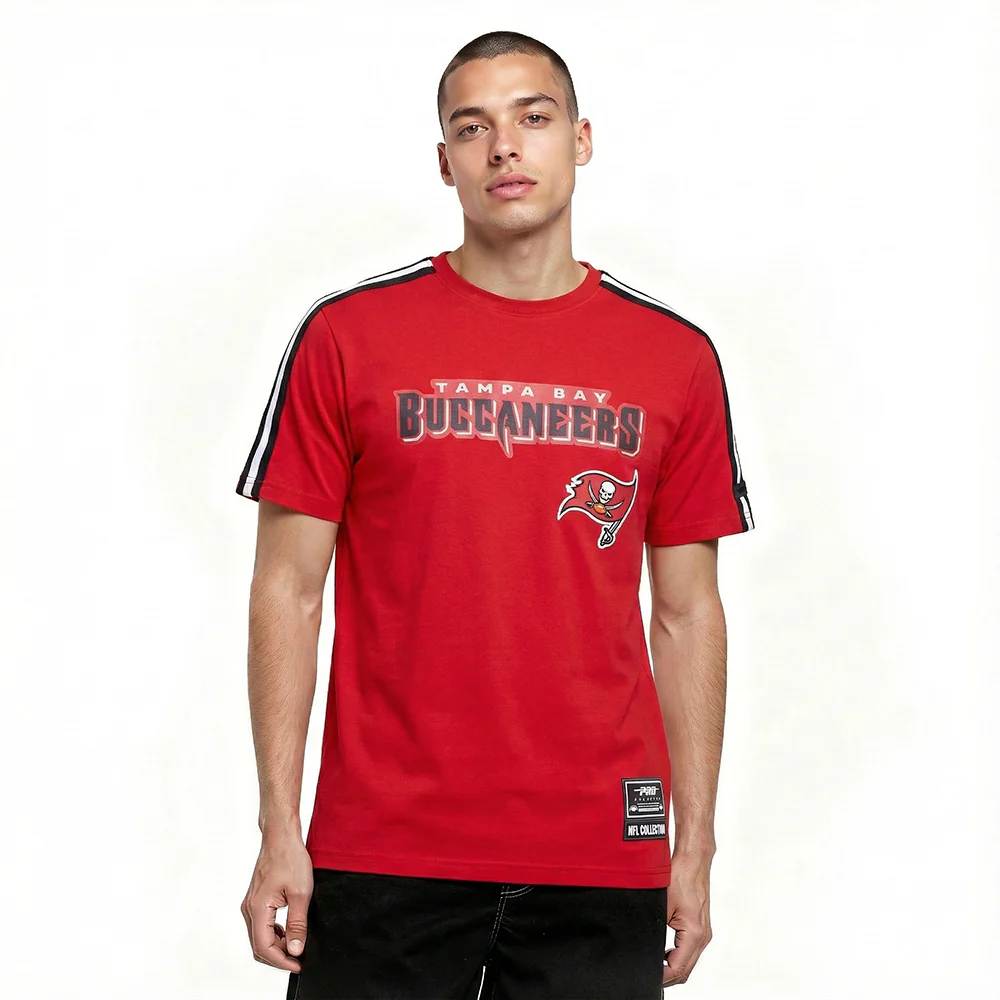 NFL TAMPA BAY BUCCANEERS CLASSIC MESH MEN'S SJ STRIPED TEE (RED/BLACK)