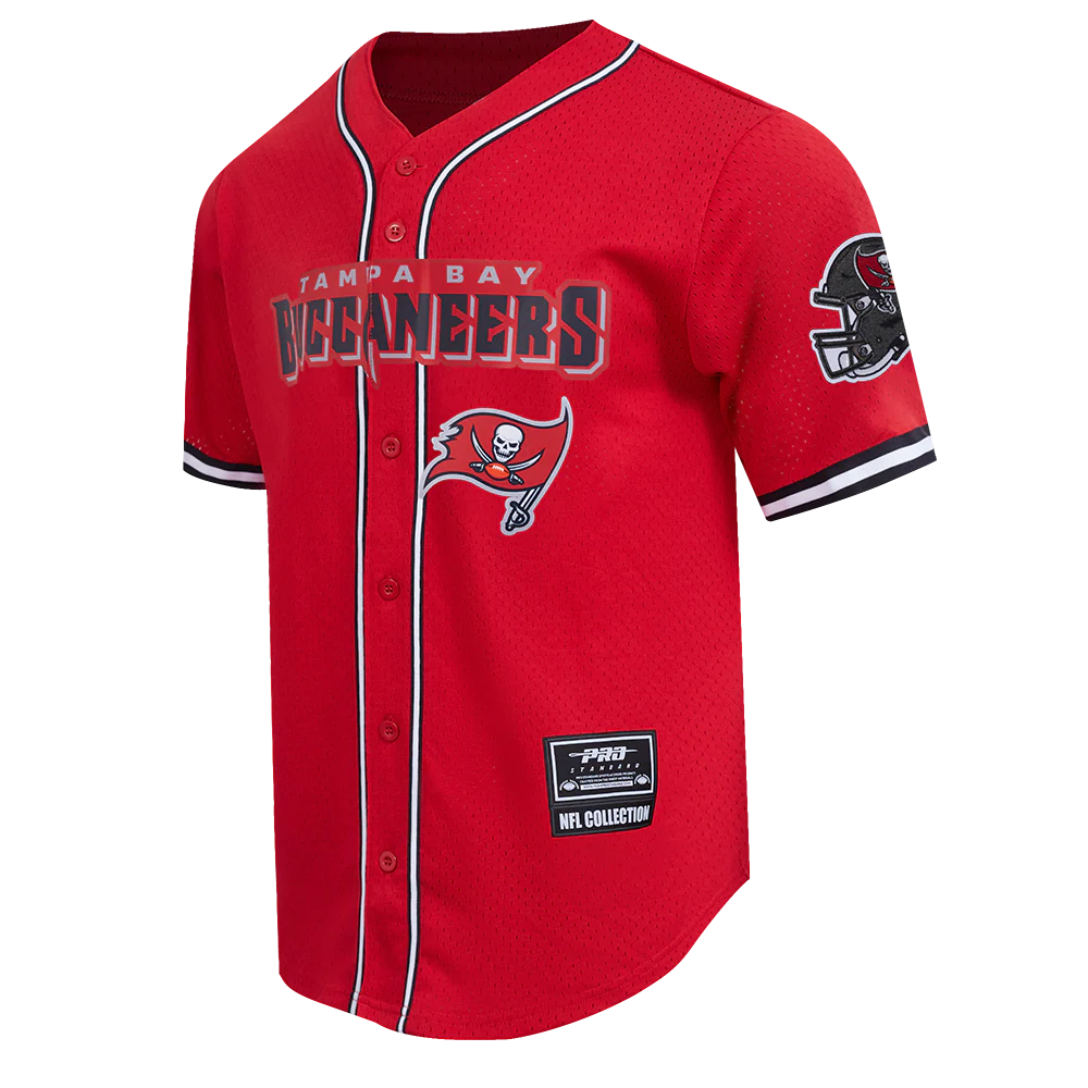 NFL TAMPA BAY BUCCANEERS MESH MEN'S  BUTTON UP SHIRT (RED/BLACK) - Image 3