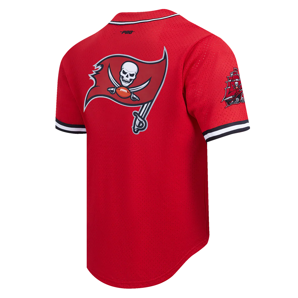NFL TAMPA BAY BUCCANEERS MESH MEN'S  BUTTON UP SHIRT (RED/BLACK) - Image 4