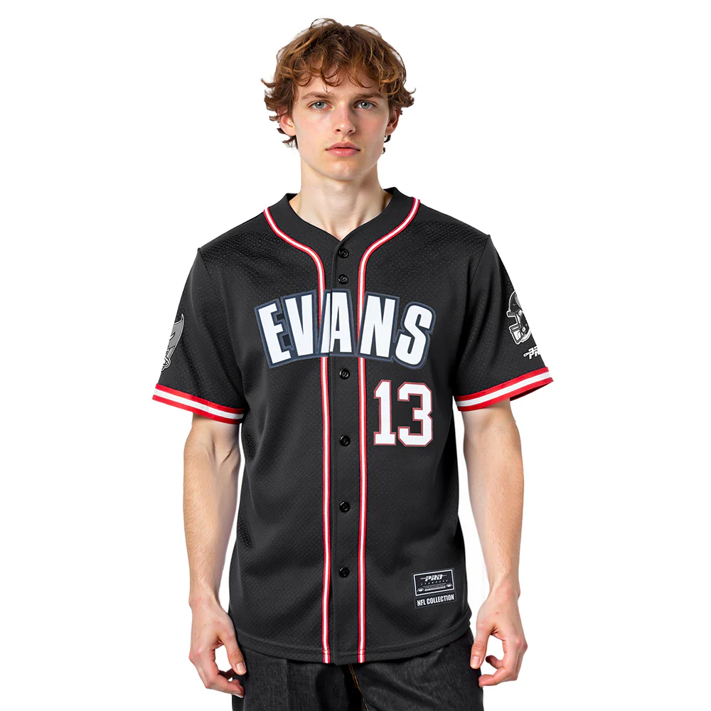 NFL TAMPA BAY BUCCANEERS MIKE EVANS #13 CLASSIC MESH PNN MEN'S MESH BUTTON DOWN SHIRT (BLACK/RED)