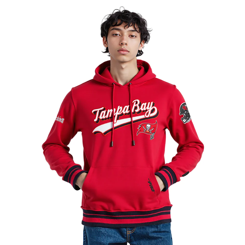 NFL TAMPA BAY BUCCANEERS SCRIPT TAIL MEN'S RIB FLC PO HOODIE (RED/BLACK) - Image 9