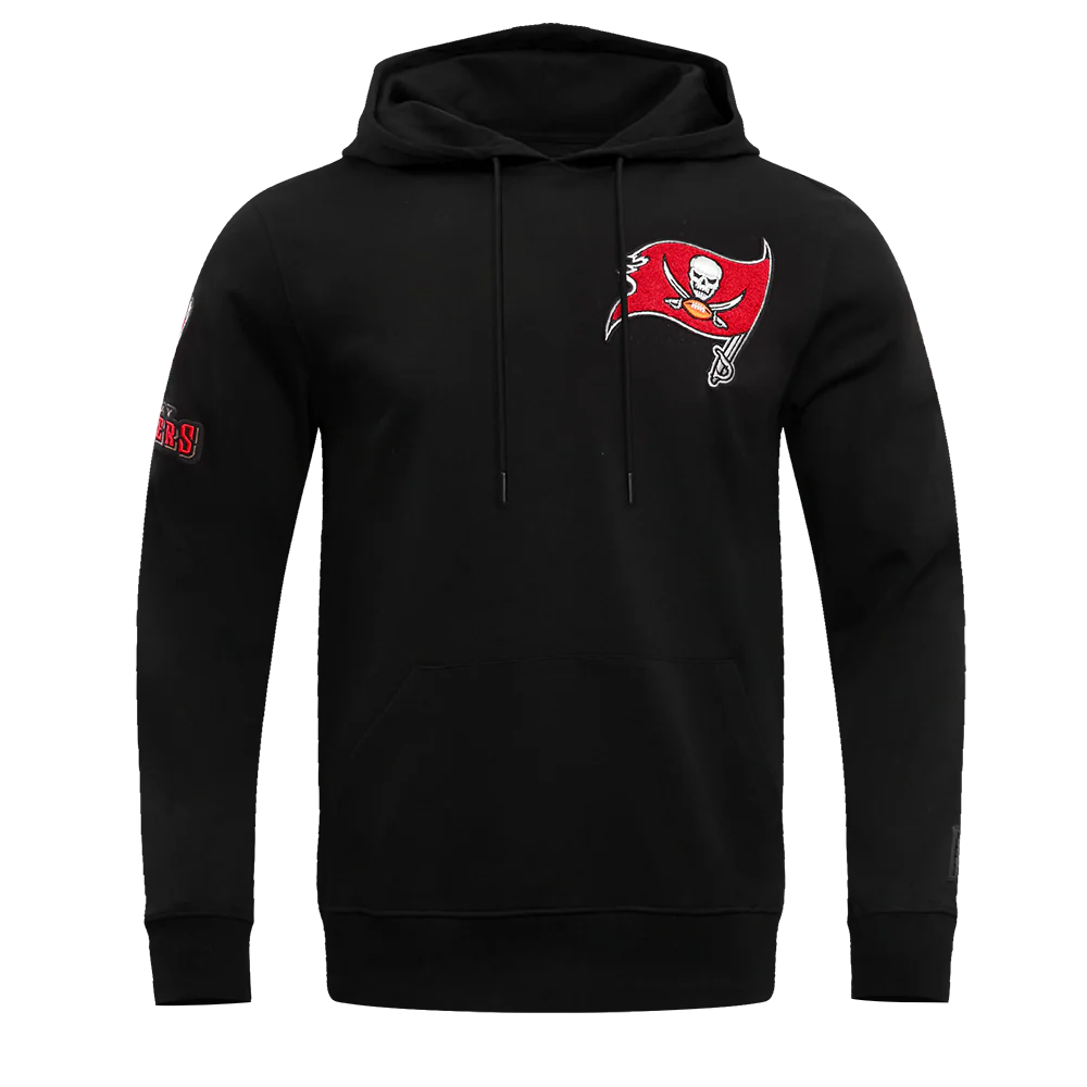 NFL TAMPA BAY BUCCANEERS CLASSIC CHENILLE MEN'S DOUBLE KNIT PULLOVER HOODIE (BLACK)