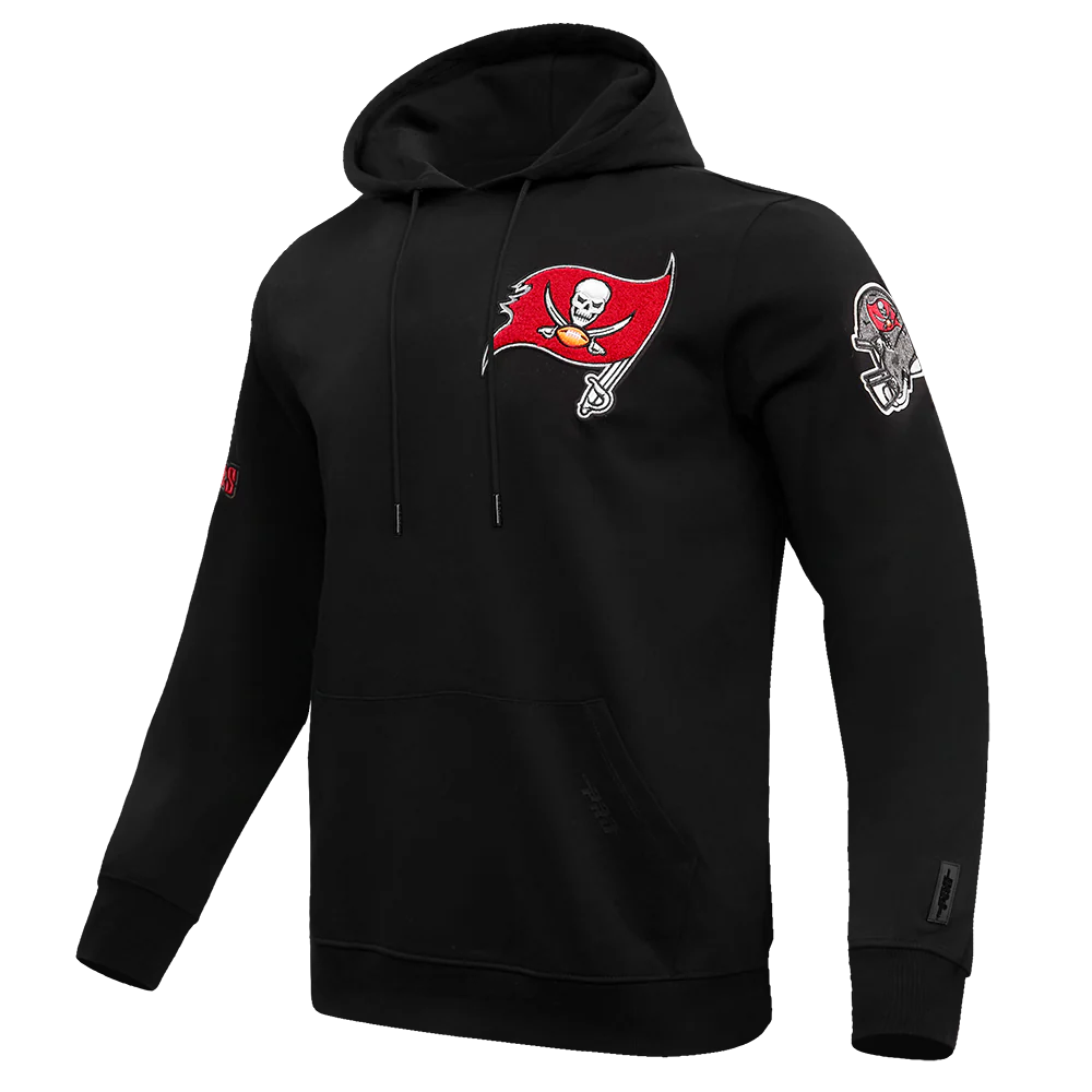 NFL TAMPA BAY BUCCANEERS CLASSIC CHENILLE MEN'S DOUBLE KNIT PULLOVER HOODIE (BLACK) - Image 2