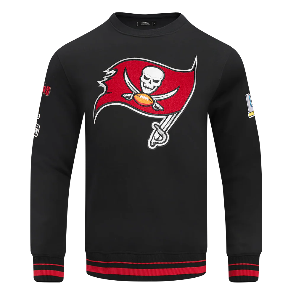 NFL TAMPA BAY BUCCANEERS MASHUP MEN'S RIB CREWNECK (BLACK/RED/BLACK)