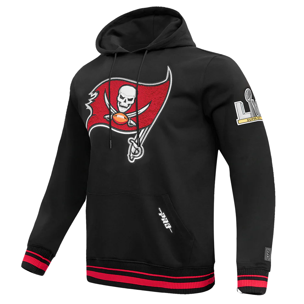 NFL TAMPA BAY BUCCANEERS MASHUP MEN'S RIB PULLOVER HOODIE (BLACK/RED/BLACK) - Image 2