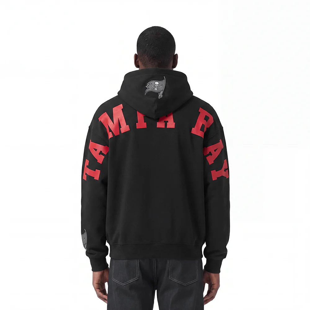 NFL TAMPA BAY BUCCANEERS WINGSPAN MEN'S DROP SHOULDER FLC PO HOODIE (BLACK)