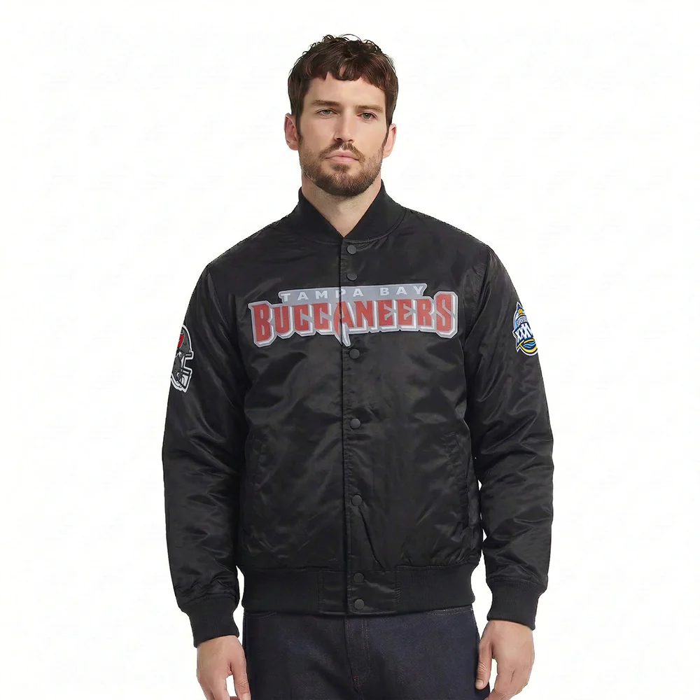NFL TAMPA BAY BUCCANEERS BIG LOGO MEN'S SATIN JACKET (BLACK)
