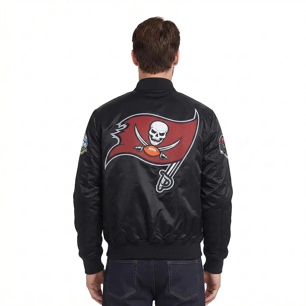NFL TAMPA BAY BUCCANEERS BIG LOGO MEN'S SATIN JACKET (BLACK) - Image 2
