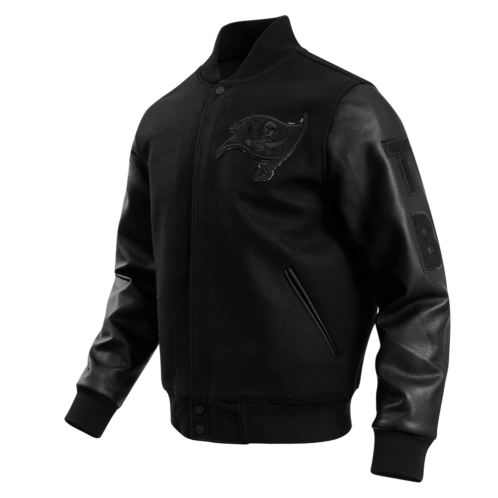 NFL TAMPA BAY BUCCANEERS TRIPLE BLACK MEN'S WOOL VARSITY JACKET (TRIPLE BLACK MEN'S) - Image 2