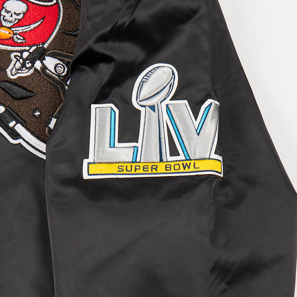 NFL TAMPA BAY BUCCANEERS MASHUP MEN'S RIB SATIN JACKET (BLACK/RED/BLACK) - Image 6