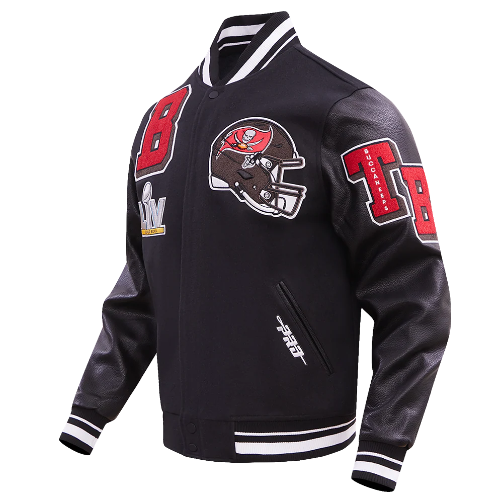 NFL TAMPA BAY BUCCANEERS MASHUP MEN'S RIB WOOL VARSITY JACKET (BLACK) - Image 2