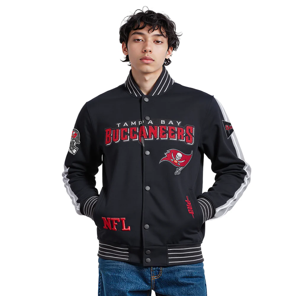 NFL TAMPA BAY BUCCANEERS PRO GAME DAY MEN'S DBL KNIT JACKET (BLACK/SILVER/WHITE)